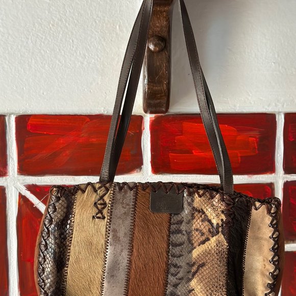 Vintage MALI PARMI 1992 Edition Mixed Leather Skin Pony Hair Suede Handbag - Picture 11 of 12